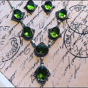 Peridot 925 Silver Necklace and Earrings